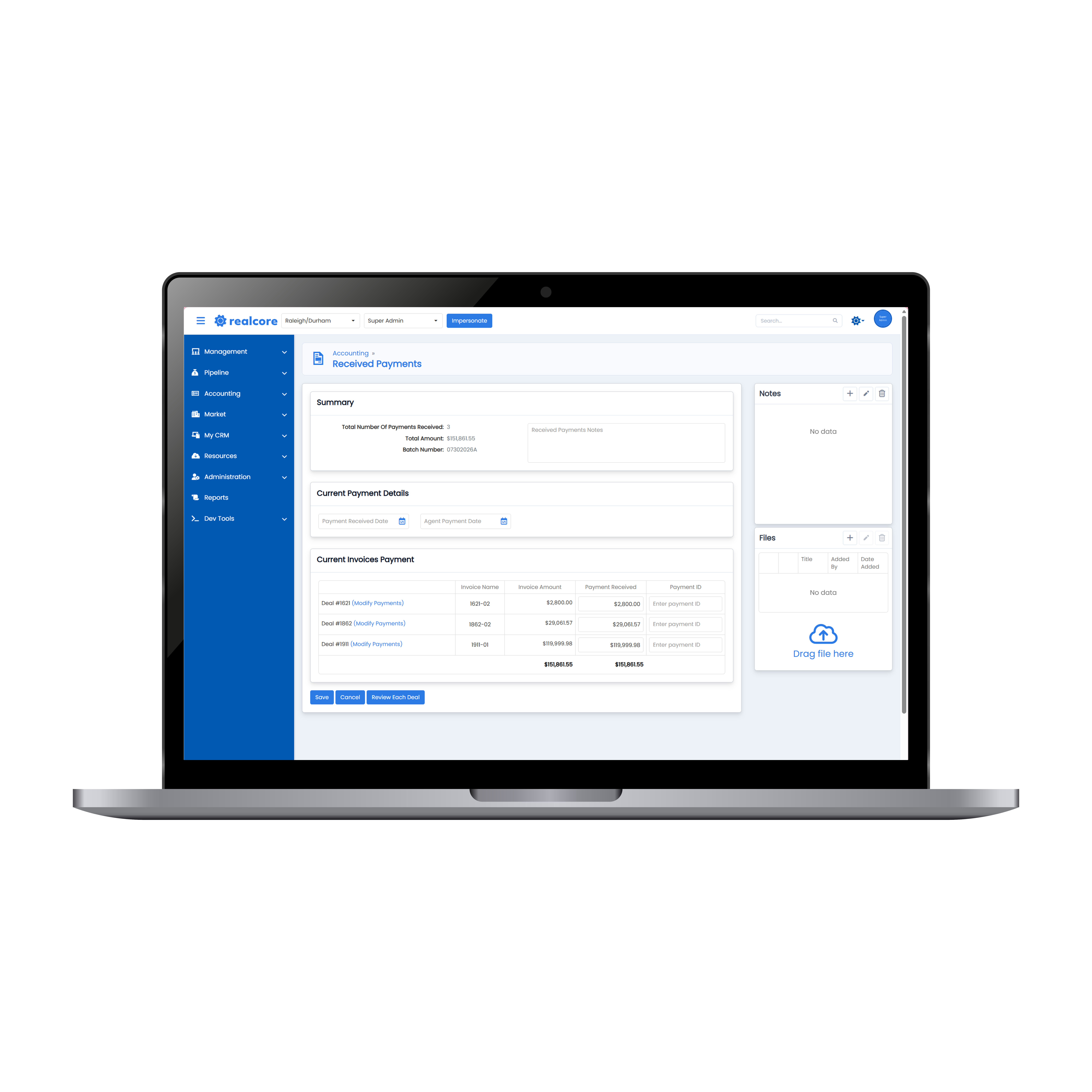 Selecting multiple invoices for a batch payment